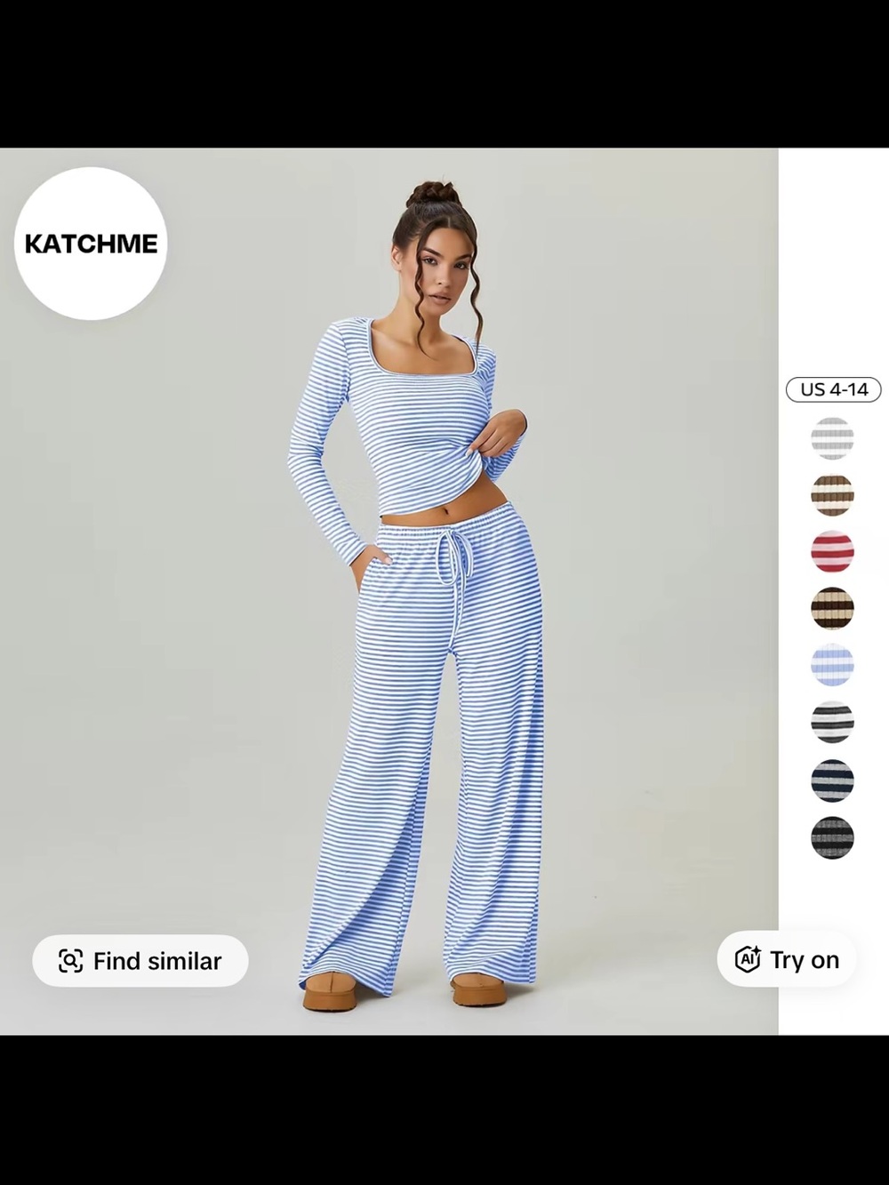 KATCHME Blue Striped Maxi Lounge Dress Set